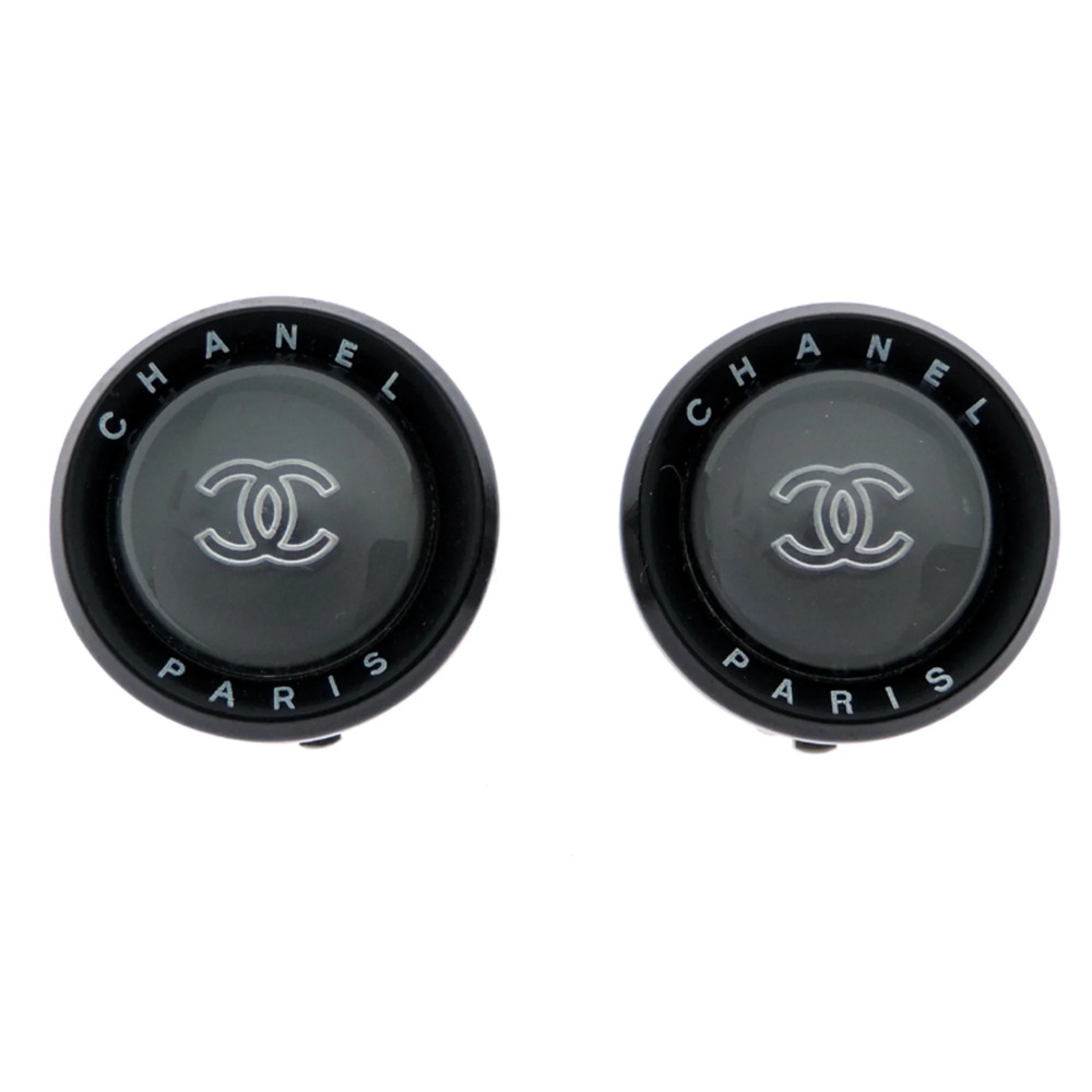 CHANEL Authentic Black Logo Earrings